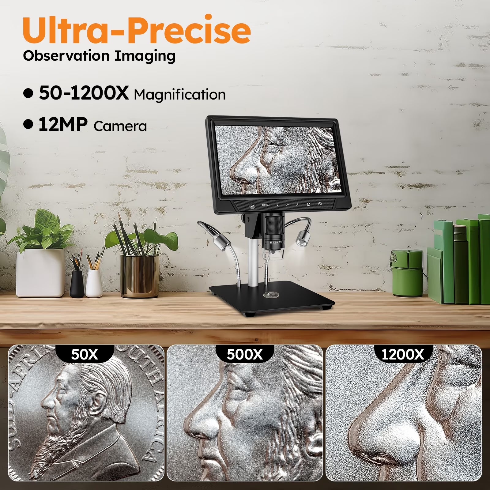 10.1" LCD Digital Microscope for Adults, 1200X Soldering Microscope for Electronics Repair, Coin Magnifier Camera Full View for Error Coins, 32G