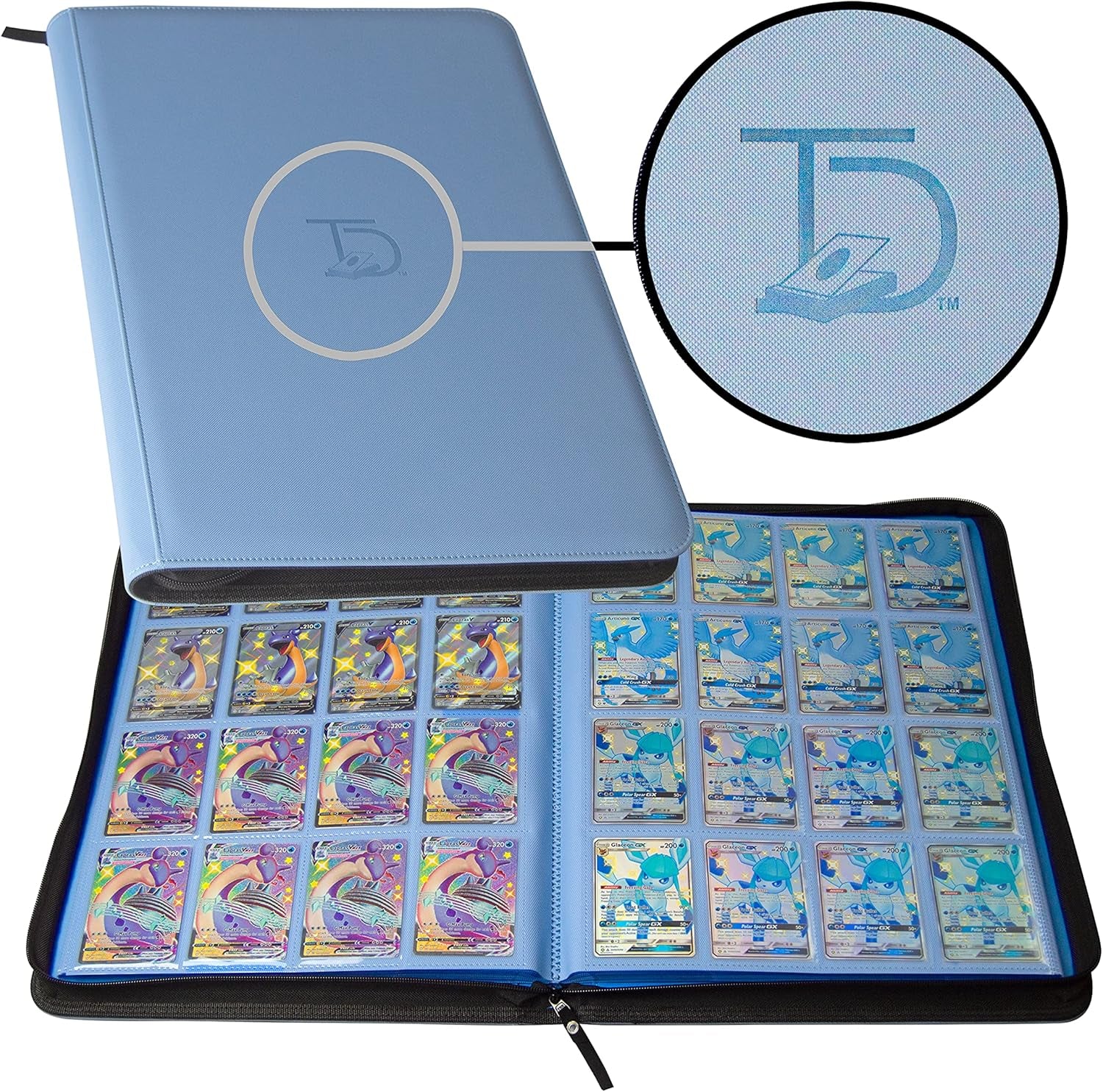 1000 Card Binder - TCG Portfolio - 16 Pocket Card Binder - Ringless Binder Compatible with Pokemon Cards, Yu-Gi-Oh, Magic the Gathering, and More - Side Load Sleeves - Cards Album (Blue)