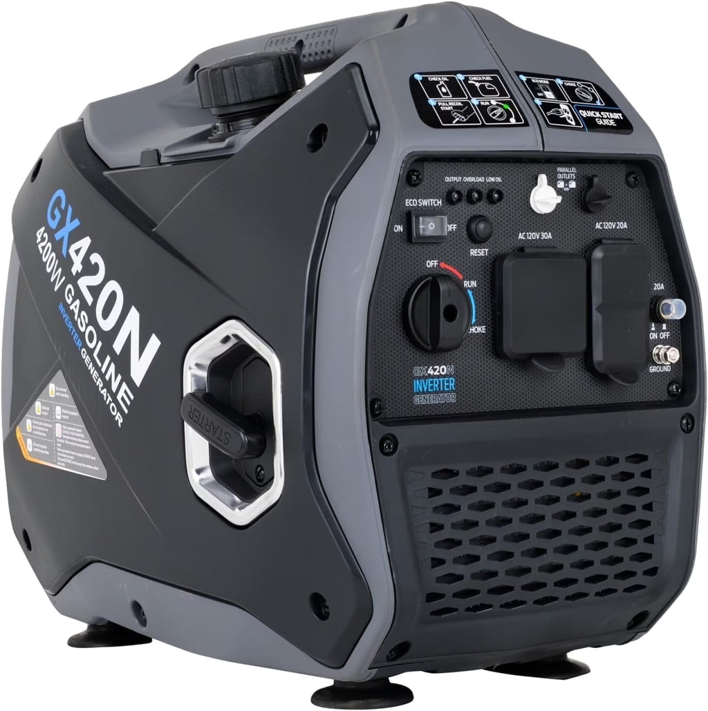 GX420N Portable Inverter Generator - 4200W Gas Powered, Quiet, Long Run Time, Parallel Capable, RV Ready Backup Power