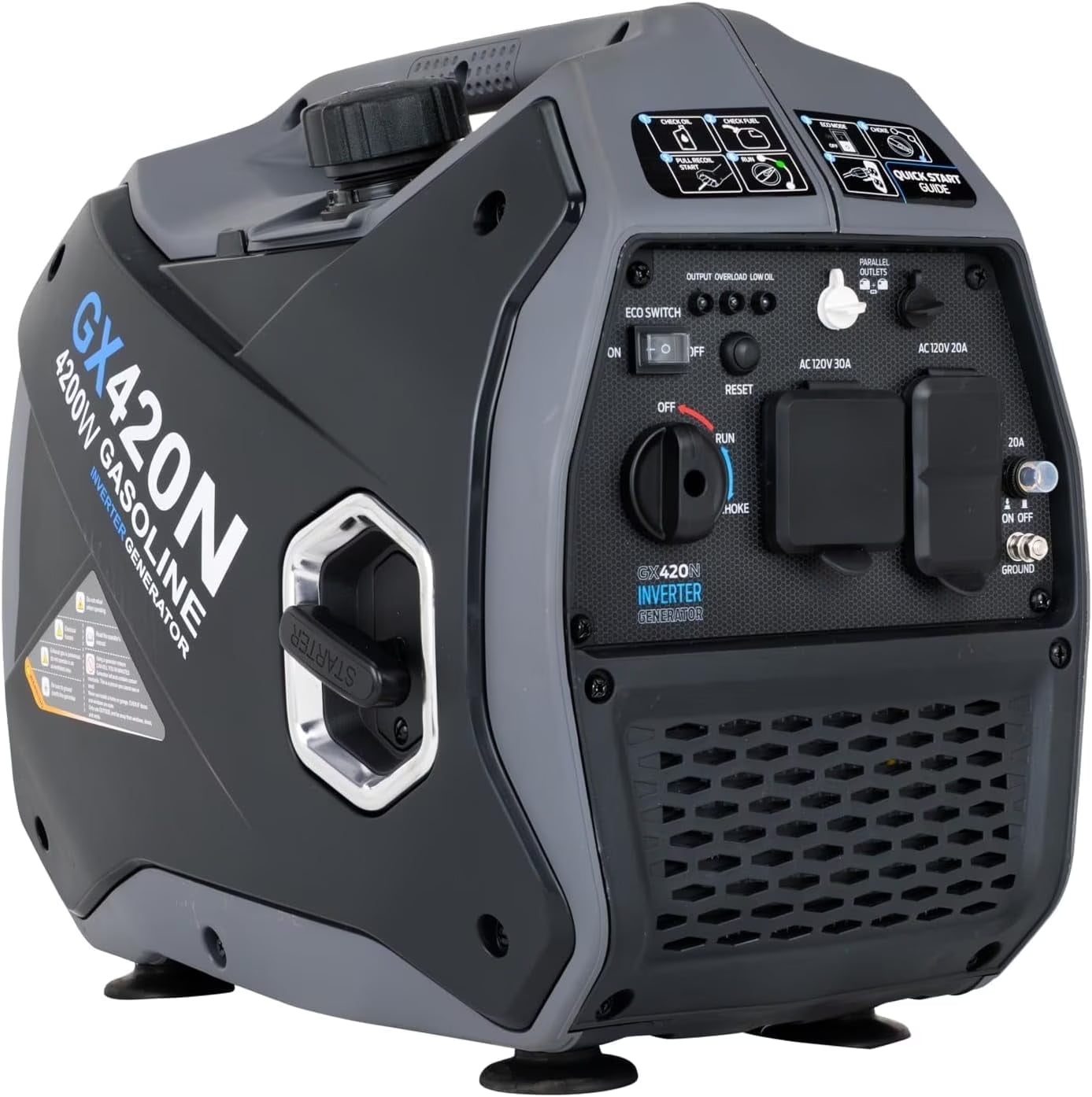 GX420N Portable Inverter Generator - 4200W Gas Powered, Quiet, Long Run Time, Parallel Capable, RV Ready Backup Power