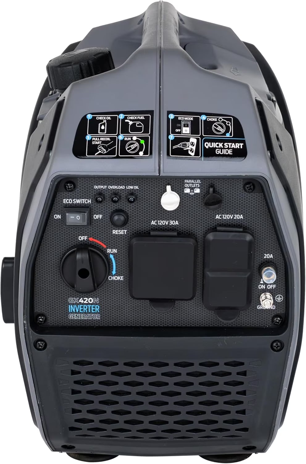 GX420N Portable Inverter Generator - 4200W Gas Powered, Quiet, Long Run Time, Parallel Capable, RV Ready Backup Power