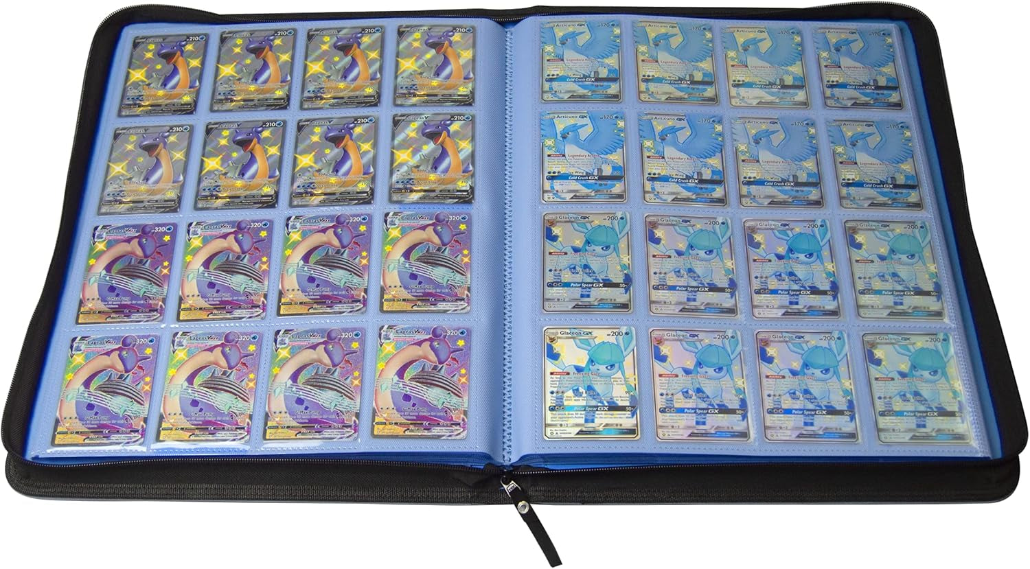 1000 Card Binder - TCG Portfolio - 16 Pocket Card Binder - Ringless Binder Compatible with Pokemon Cards, Yu-Gi-Oh, Magic the Gathering, and More - Side Load Sleeves - Cards Album (Blue)